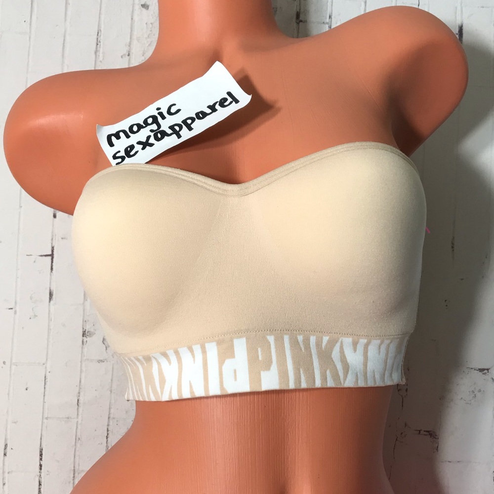 VS PINK S M STRAPLESS WIRELESS PUSH-UP BRA LOGO